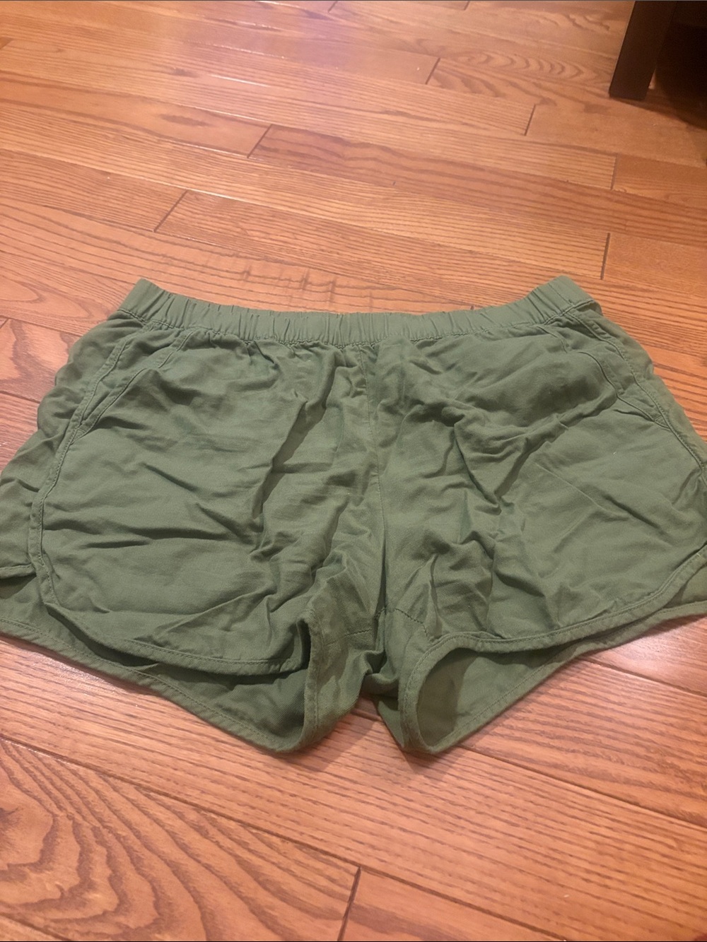 Two pairs: Madewell Women's pull-on olive Green & Rust Elastic Waist Shorts - Picture 2 of 5
